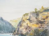 a painting of two people in a boat on the water