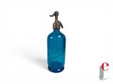 a blue glass bottle with a metal spout on it