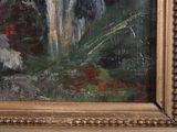 a picture of a painting of a woman in a garden