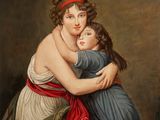 tableau représentant une femme et un enfant s'étreignant devant un tableau