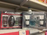 un présentoir présentant différents types d'eaux de Cologne pour hommes dans un magasin