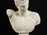 marble bust of a man with curly hair on a pedestal
