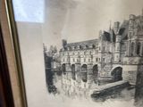 painting of a boat on a river with a castle in the background