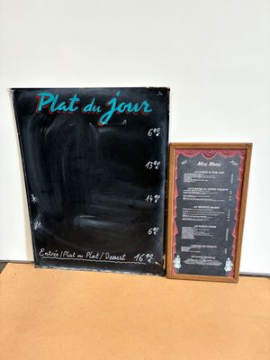 1 tableau façon ardoise ( lourd) encadrement bois sérigraphi…