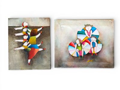 Joyce ROYBAL (1955). Réunion de deux huiles sur toile :