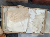 a box of clothes that is sitting on the floor