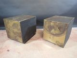 pair of antique wooden boxes with gold paint on them