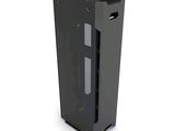 a black computer case sitting on top of a white surface