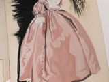 two pictures of a woman in a pink dress and a man in a black suit