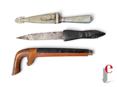three different types of knives on a white background