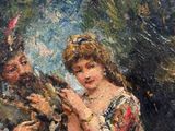 a painting of a woman and a man playing a musical instrument