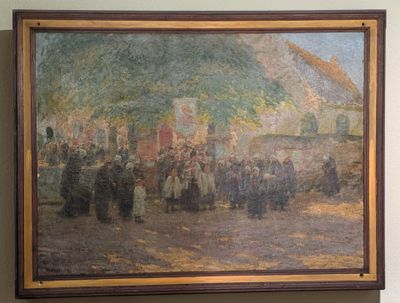 a painting of a group of people on a street