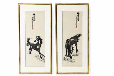 une paire de peintures à l'encre de Chine représentant des chevaux