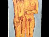 un tableau représentant deux personnes debout l'une à côté de l'autre