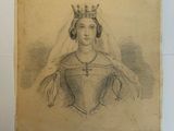 un vieux dessin représentant une femme coiffée d'une couronne