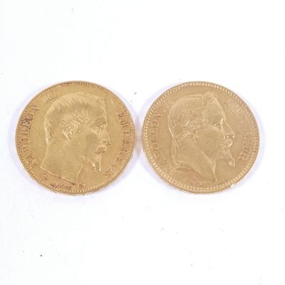 deux pièces d'or sur lesquelles figurent les portraits d'un homme et d'une femme