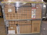 a cart with a bunch of boxes on it in a warehouse