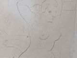 drawing of a woman sitting in a bathtub with a cat