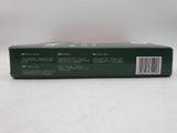 the back of a green box with a white label on it