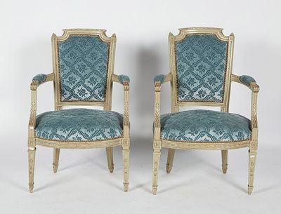 pair of louis xvi style armchairs with upholstered upholstered arms