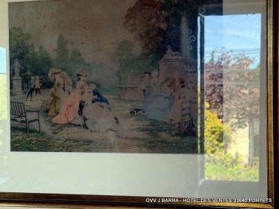 Lithographie scène galante dans un parc Dim.