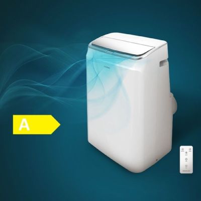 une photo d'un climatiseur blanc posé à côté d'une télécommande