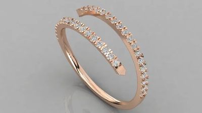 a rose gold ring with two rows of diamonds