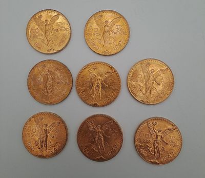 six types différents de pièces d'or sur une surface blanche