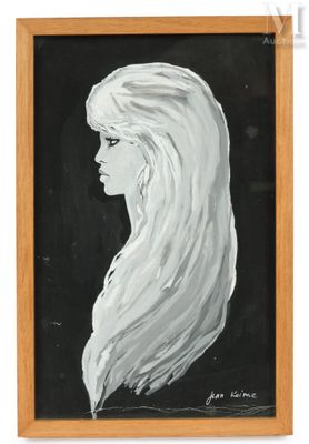 une peinture en noir et blanc représentant une femme aux longs cheveux