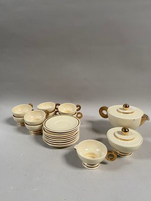 ROBJ Service à thé en porcelaine à filets dorés comprenant u…
