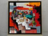 un tableau accroché au mur d'un restaurant où l'on voit beaucoup de plats
