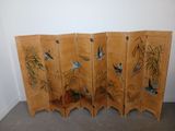 four panel screen with birds and bamboo leaves on it