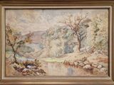 une image représentant un tableau représentant un paysage avec des arbres et un ruisseau