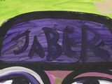 a painting of a man with a purple hat and glasses