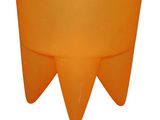 a close up of an orange plastic vase on a white background