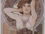 a picture of a woman sitting on a chair with her hands on her head