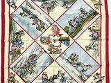 un gros plan sur un foulard carré rouge et blanc orné de portraits