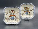 pair of small square dishes with angels and flowers on them
