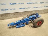 an image of a blue hand truck with a red wheel