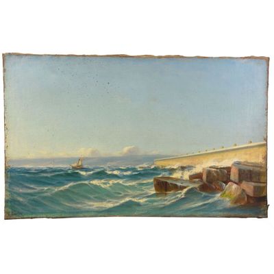 an image of a painting of a boat in the ocean