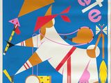 an image of a poster of a cow with a bow and arrow in its mouth
