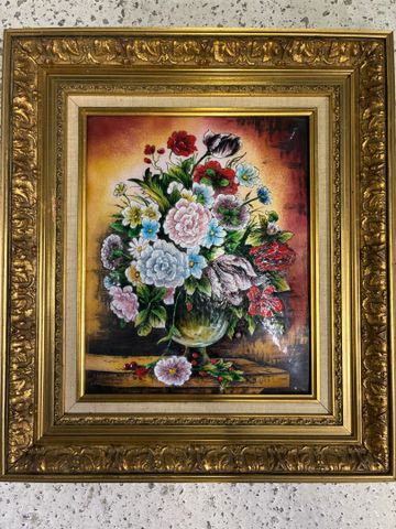 Émail de Limoges « Bouquet de fleur ». Signée Marcel Morel. 