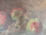 a painting of apples and grapes on a table