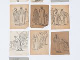 Plusieurs dessins représentant des personnes sont représentés sur une feuille de papier