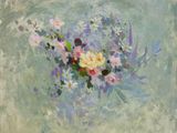 une image d'une peinture de fleurs dans un vase sur une table