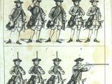 an old book with a drawing of a group of men dressed in military uniforms