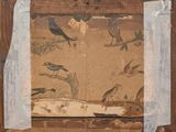a painting of birds on the wall of a room