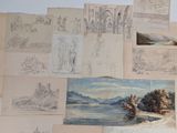 a lot of drawings on the wall of a room