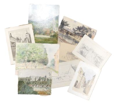 many pictures of a bunch of different buildings and trees