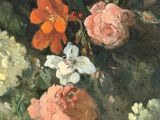 a painting of flowers in a vase on a table